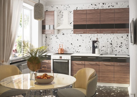 Кухонный Гарнитур Альбина 2000 (мм) Корпус Белый/Фасад Ясень Темный