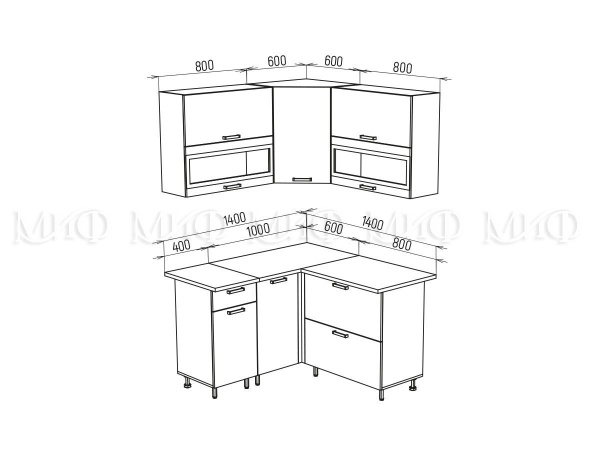 Кухонный Гарнитур Угловой Техас NEW 1400 Х 1400 мм/Разные Цвета