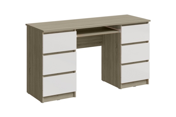 Стол письменный Челси 6 ящиков белый глянец / дуб сонома